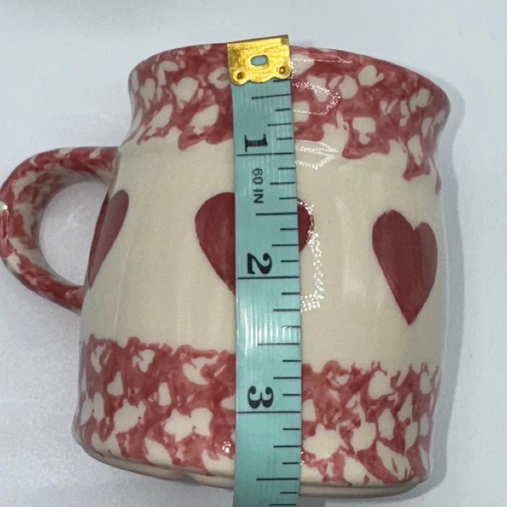 FP Friendship Pottery Roseville USA Plates Bowls Mugs Pink Spongeware Heart‎ 8PC